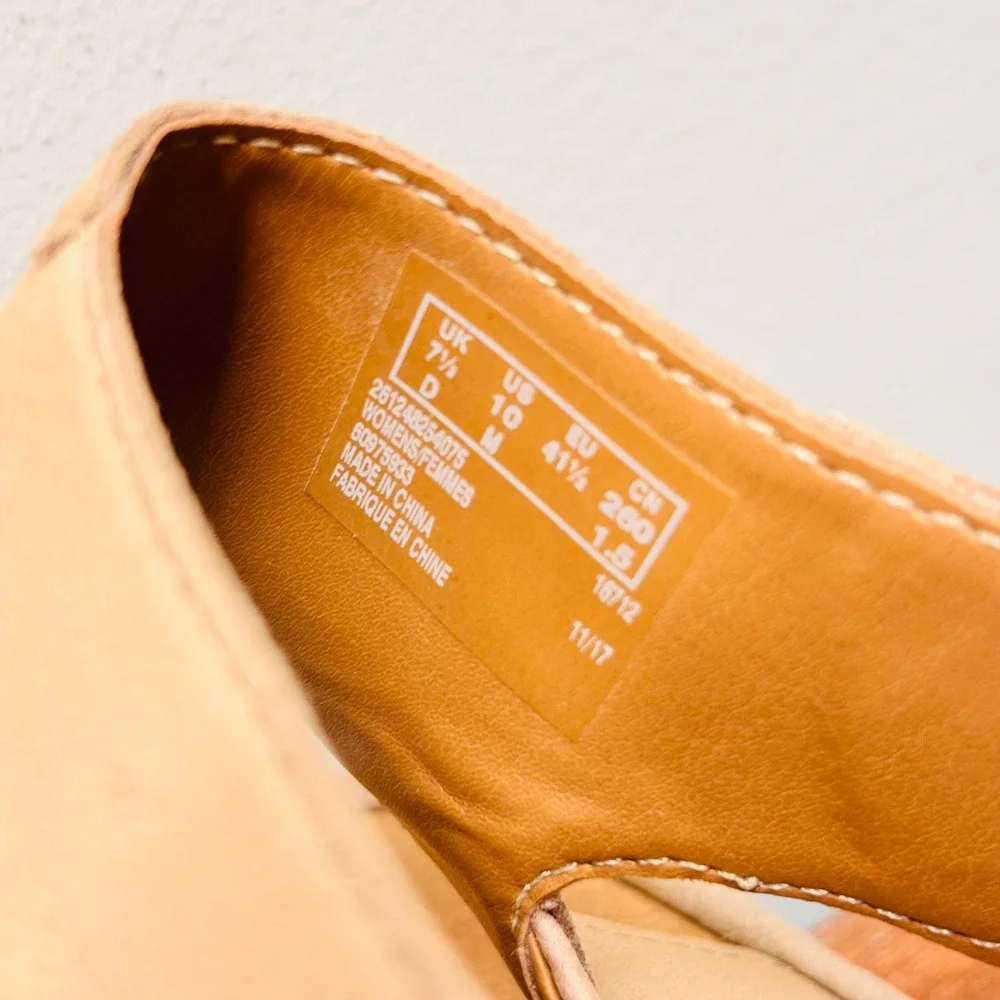 Clarks Collection Women Tan Perforated Leather Wedge Sandals Ankle Strap Size 10